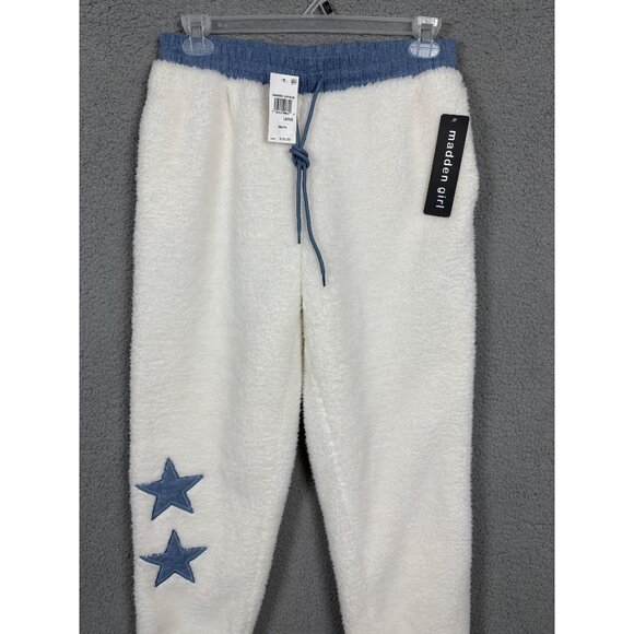 Madden Girl Juniors' Sherpa Denim Star Fleece Jogger Pants Large Multicolor NWTs - Picture 2 of 8